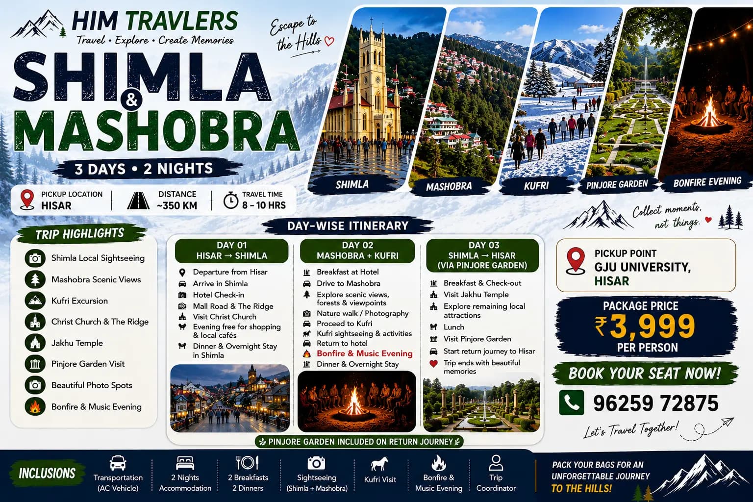 🏔️ HIMALAYAN ESCAPE  Shimla • Mashobra • Kufri • Pinjore Garden